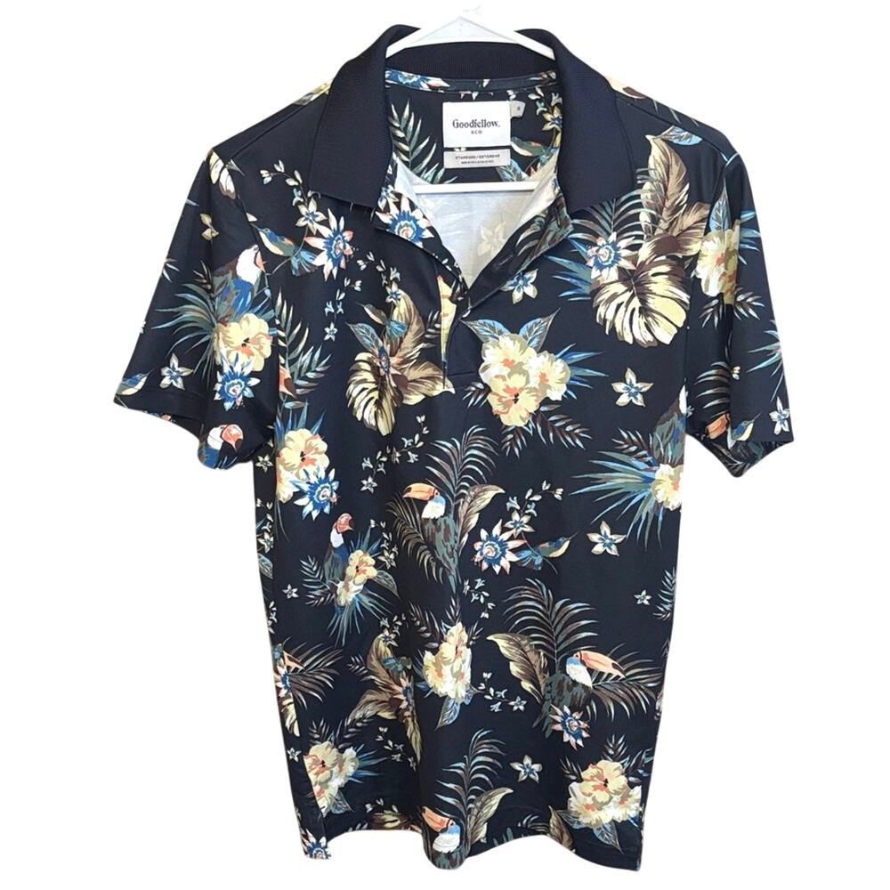 Goodfellow & Co Tropical Polo Shirt Toucan Floral Navy Size S